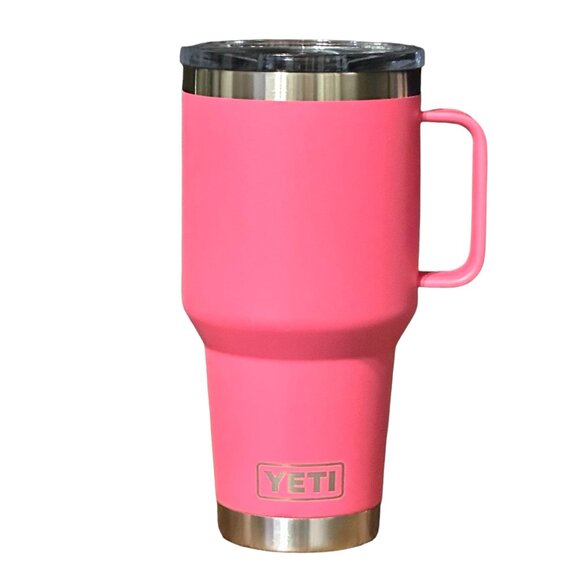LASER ENGRAVED PERSONALIZATION YETI 30oz. Stronghold Travel Mug in TROPICAL PINK - Picture 1 of 2